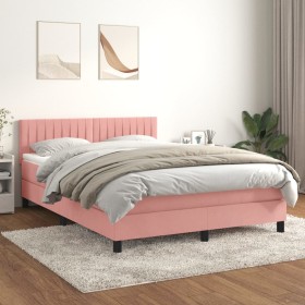 Box spring bed with pink velvet mattress 140x200 cm by , Beds and slatted bases - Ref: Foro24-3141430, Price: 424,41 €, Disco...