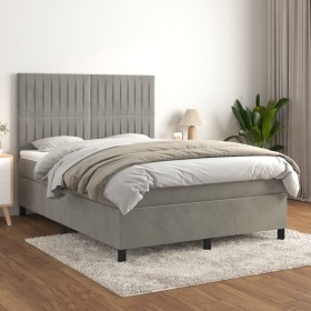 Box spring bed with light gray velvet mattress 140x200 cm by , Beds and slatted bases - Ref: Foro24-3143145, Price: 506,99 €,...