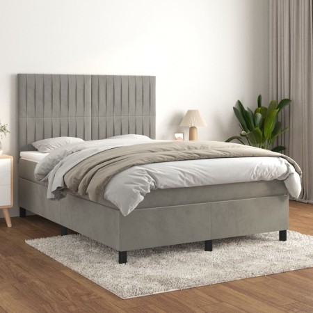 Cama box spring con colchón terciopelo gris claro 140x200 cm de , Camas y somieres - Ref: Foro24-3143145, Precio: 506,99 €, D...