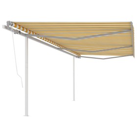 Toldo retráctil automático con postes amarillo y blanco 6x3 m de , Toldos - Ref: Foro24-3070008, Precio: 655,01 €, Descuento: %