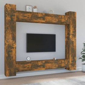 TV furniture set 8 pieces smoked oak plywood by , TV Furniture - Ref: Foro24-3114243, Price: 381,49 €, Discount: %