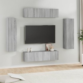 TV furniture set 6 pieces Sonoma gray plywood by , TV Furniture - Ref: Foro24-3120246, Price: 218,99 €, Discount: %