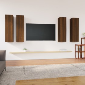 TV cabinet 4 units oak brown plywood 30.5x30x110cm by , TV Furniture - Ref: Foro24-3120334, Price: 154,58 €, Discount: %