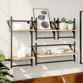 Wall shelves with bars 4 pcs engineered wood Sonoma oak by , Shelves and shelves - Ref: Foro24-836264, Price: 29,62 €, Discou...