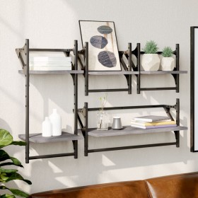 Wall shelves with bars 4 pcs Sonoma gray engineered wood by , Shelves and shelves - Ref: Foro24-836266, Price: 35,89 €, Disco...