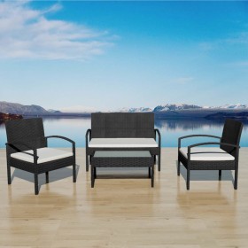 Set muebles de jardín 4 piezas y cojines ratán sintético negro de vidaXL, Conjuntos de jardín - Ref: Foro24-42673, Precio: 19...