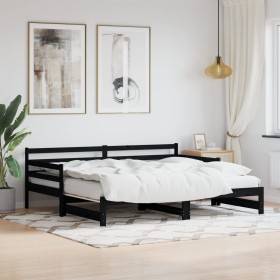 Trundle sofa bed solid black pine wood 90x190 cm by , Beds and slatted bases - Ref: Foro24-836155, Price: 227,32 €, Discount: %