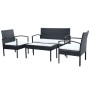 Garden furniture set, 4 pieces, with black synthetic rattan cushions. by vidaXL, Garden sets - Ref: Foro24-42673, Price: 196,...