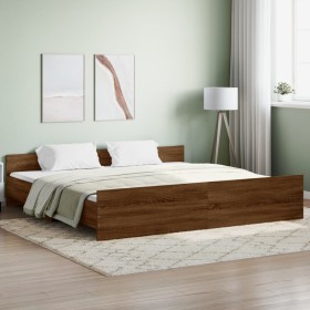 Estructura de cama con cabecero piecero roble marrón 180x200 cm de , Camas y somieres - Ref: Foro24-3203774, Precio: 175,99 €...