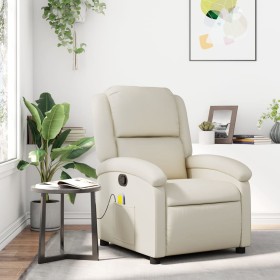 Sillón reclinable de masaje cuero sintético crema de , Sillones - Ref: Foro24-371783, Precio: 238,94 €, Descuento: %