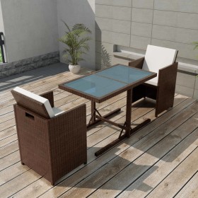 Bistro garden table and chairs 3-piece set with brown poly rattan cushions by vidaXL, Garden sets - Ref: Foro24-42540, Price:...