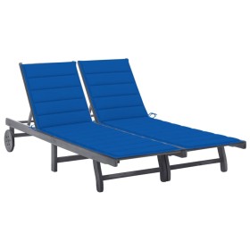 Garden sunbed for 2 people with solid acacia wood and cushions by , Loungers - Ref: Foro24-3061399, Price: 359,99 €, Discount: %