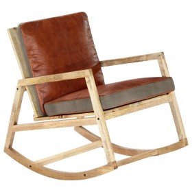 Silla mecedora de cuero auténtico y madera mango maciza marrón de , Mecedoras - Ref: Foro24-282906, Precio: 202,99 €, Descuen...