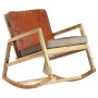 Silla mecedora de cuero auténtico y madera mango maciza marrón de , Mecedoras - Ref: Foro24-282906, Precio: 202,78 €, Descuen...