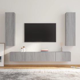 TV furniture set 4 pieces gray Sonoma plywood by , TV Furniture - Ref: Foro24-3114212, Price: 182,99 €, Discount: %