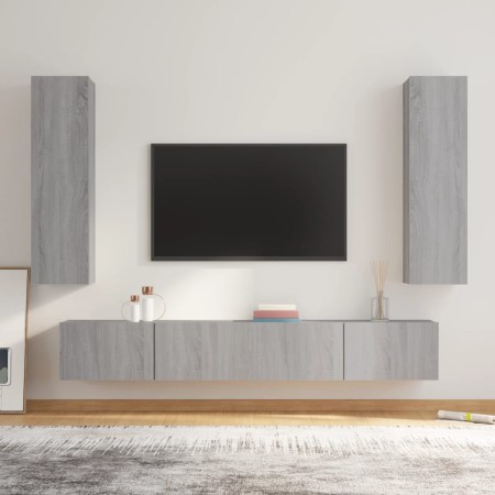 TV furniture set 4 pieces gray Sonoma plywood by , TV Furniture - Ref: Foro24-3114212, Price: 178,78 €, Discount: %