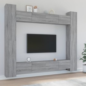 TV furniture set 8 pieces gray Sonoma plywood by , TV Furniture - Ref: Foro24-3114244, Price: 398,62 €, Discount: %