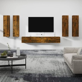 TV furniture set, 6 pieces, smoked oak plywood by , TV Furniture - Ref: Foro24-3114355, Price: 254,11 €, Discount: %