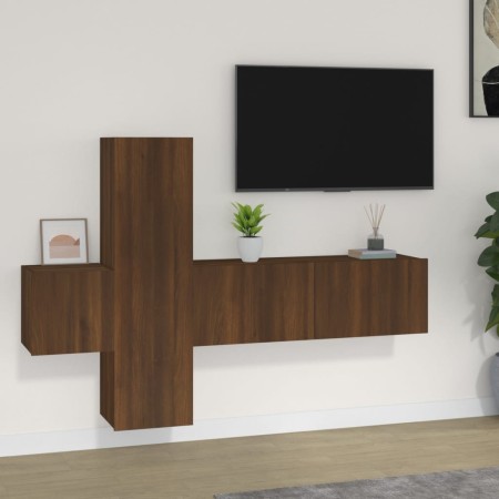 3-piece TV furniture set made of brown oak plywood by , TV Furniture - Ref: Foro24-3120229, Price: 120,76 €, Discount: %