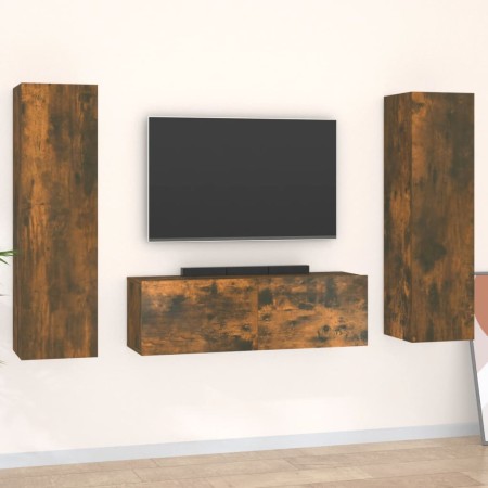 3-piece TV furniture set made of smoked oak plywood by , TV Furniture - Ref: Foro24-3120236, Price: 115,06 €, Discount: %