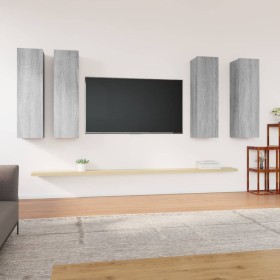 TV furniture set 4 units gray Sonoma plywood 30.5x30x110cm by , TV Furniture - Ref: Foro24-3120333, Price: 163,99 €, Discount: %