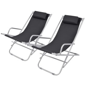 Reclining sun loungers 2 units black steel by vidaXL, Loungers - Ref: Foro24-42936, Price: 110,99 €, Discount: %