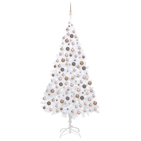 Árbol de Navidad preiluminado con luces y bolas blanco 240 cm de , Arboles de navidad - Ref: Foro24-3077629, Precio: 163,65 €...