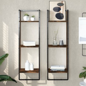 3-tier smoked oak wood wall shelf 30x25x100 cm by , Shelves and shelves - Ref: Foro24-836305, Price: 31,35 €, Discount: %