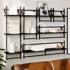 Wall shelves with 6 pieces of engineered wood and black bars by , Shelves and shelves - Ref: Foro24-836268, Price: 56,24 €, D...