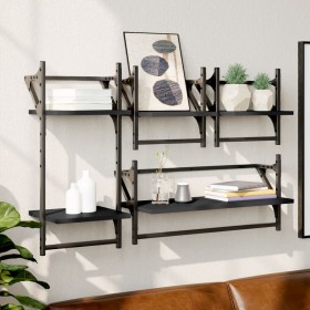 Wall shelves with bars 4 pcs black engineered wood by , Shelves and shelves - Ref: Foro24-836263, Price: 36,99 €, Discount: %