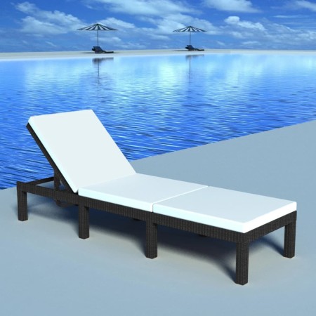 Garden lounger with black synthetic rattan cushion by vidaXL, Loungers - Ref: Foro24-42846, Price: 154,99 €, Discount: %