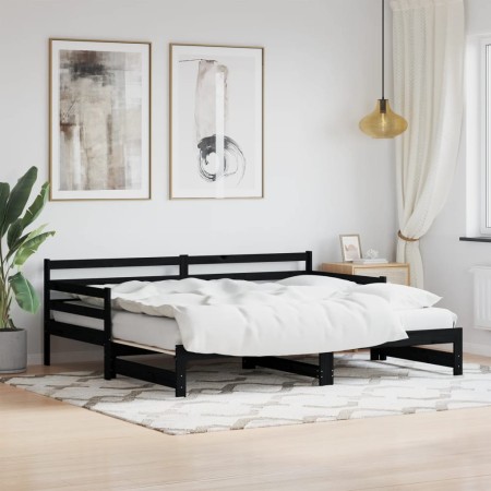 Sofá cama nido madera maciza de pino negro 80x200 cm de , Camas y somieres - Ref: Foro24-836152, Precio: 216,81 €, Descuento: %