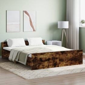 Bed frame with smoked oak headboard and footboard 160x200cm by , Beds and slatted bases - Ref: Foro24-3203765, Price: 164,63 ...