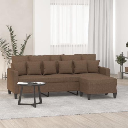 Sofá de 3 plazas con taburete de tela marrón 180 cm de , Sofás - Ref: Foro24-3201092, Precio: 369,70 €, Descuento: %