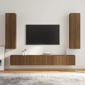 TV furniture set 4 pieces oak brown plywood by , TV Furniture - Ref: Foro24-3114213, Price: 191,95 €, Discount: %