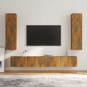 TV furniture set 4 pieces smoked oak plywood by , TV Furniture - Ref: Foro24-3114211, Price: 177,11 €, Discount: %