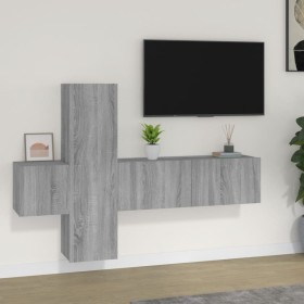 TV furniture set 3 pieces Sonoma gray plywood by , TV Furniture - Ref: Foro24-3120228, Price: 109,99 €, Discount: %