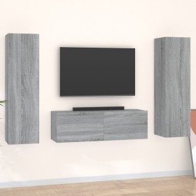 TV furniture set 3 pieces Sonoma gray plywood by , TV Furniture - Ref: Foro24-3120237, Price: 118,99 €, Discount: %