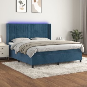 Cama box spring colchón y LED terciopelo azul oscuro 160x200 cm de , Camas y somieres - Ref: Foro24-3139695, Precio: 538,99 €...