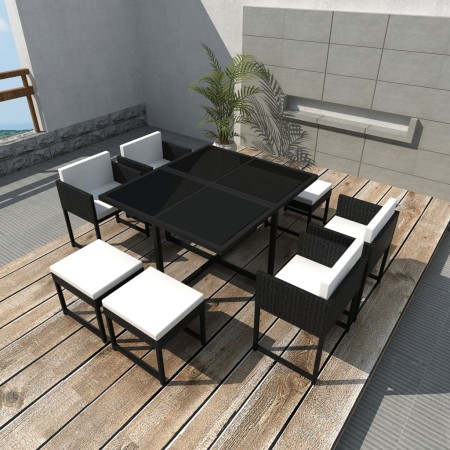 Set comedor de jardín 9 piezas y cojines ratán sintético negro de vidaXL, Conjuntos de jardín - Ref: Foro24-42762, Precio: 40...