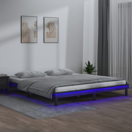 Bed frame with LED in gray solid wood 140x200 cm by , Beds and slatted bases - Ref: Foro24-820608, Price: 139,99 €, Discount: %