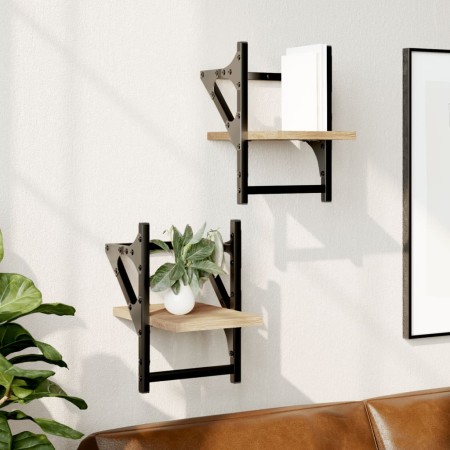 Wall shelves with bars 2 pcs Sonoma oak 20x25x30 cm by , Shelves and shelves - Ref: Foro24-836229, Price: 13,76 €, Discount: %