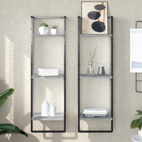 Sonoma gray wood 3-tier wall shelf 30x25x100 cm by , Shelves and shelves - Ref: Foro24-836306, Price: 32,99 €, Discount: %