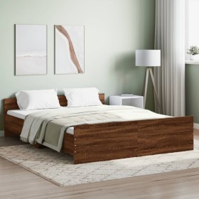 Estructura de cama con cabecero piecero roble marrón 140x200 cm de , Camas y somieres - Ref: Foro24-3203753, Precio: 132,99 €...