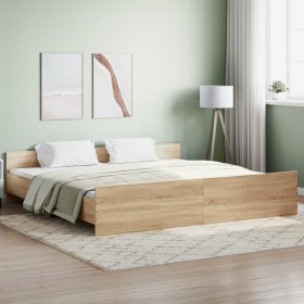 Bed frame with Sonoma oak headboard and footboard 180x200 cm by , Beds and slatted bases - Ref: Foro24-3203770, Price: 141,35...