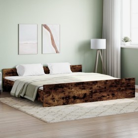 Bed frame with smoked oak headboard and footboard 180x200cm by , Beds and slatted bases - Ref: Foro24-3203772, Price: 141,35 ...