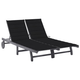 Garden lounger for 2 people and solid acacia wood cushions by , Loungers - Ref: Foro24-3061396, Price: 367,07 €, Discount: %