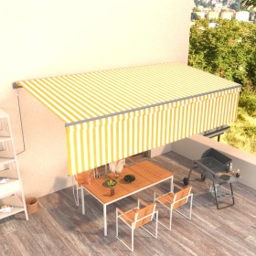 Automatic retractable awning with yellow and white blinds 6x3 m by , Awnings - Ref: Foro24-3069488, Price: 613,62 €, Discount: %