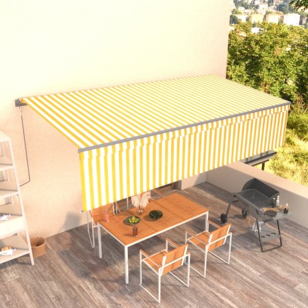 Automatic retractable awning with yellow and white blinds 6x3 m by , Awnings - Ref: Foro24-3069488, Price: 580,97 €, Discount: %