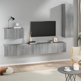 TV furniture set 4 pieces Sonoma gray plywood by , TV Furniture - Ref: Foro24-3114332, Price: 176,83 €, Discount: %